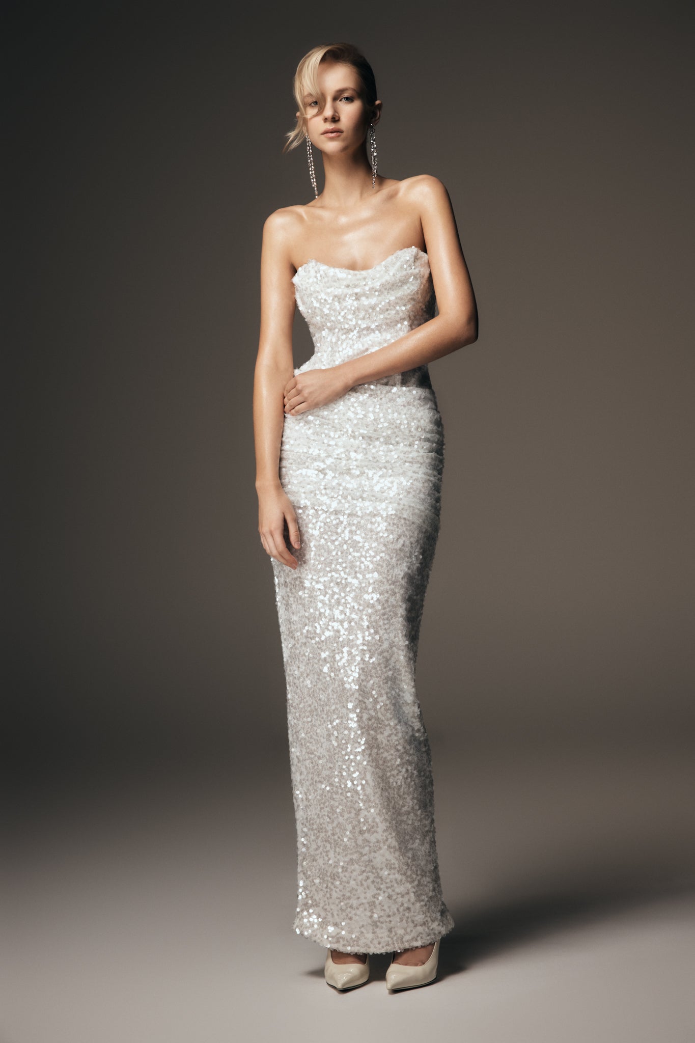 Glamorous Ivory Strapless Sequin Maxi Dress — Sequin Dress New Years 2027