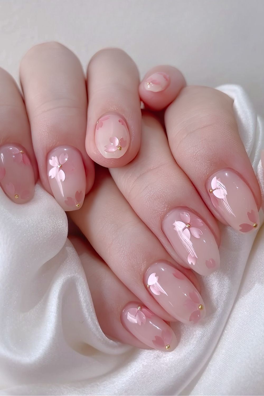 Milky Pink Cherry Blossoms Milky Pink Cherry Blossoms — Floral Round Nails 2027