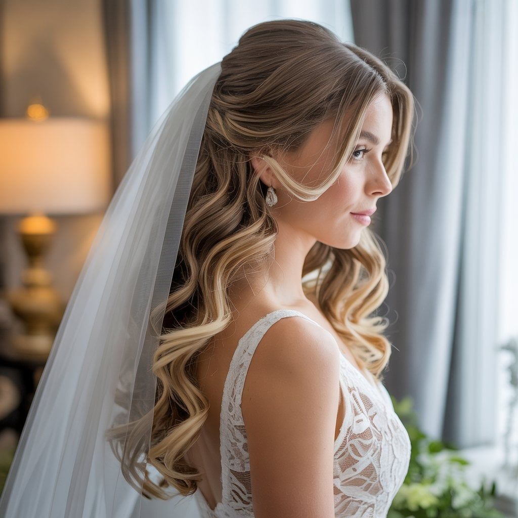 Blonde Balayage Half-Up With Swept Top Blonde Balayage Half-Up With Swept Top — Bridal Hair Down 2027