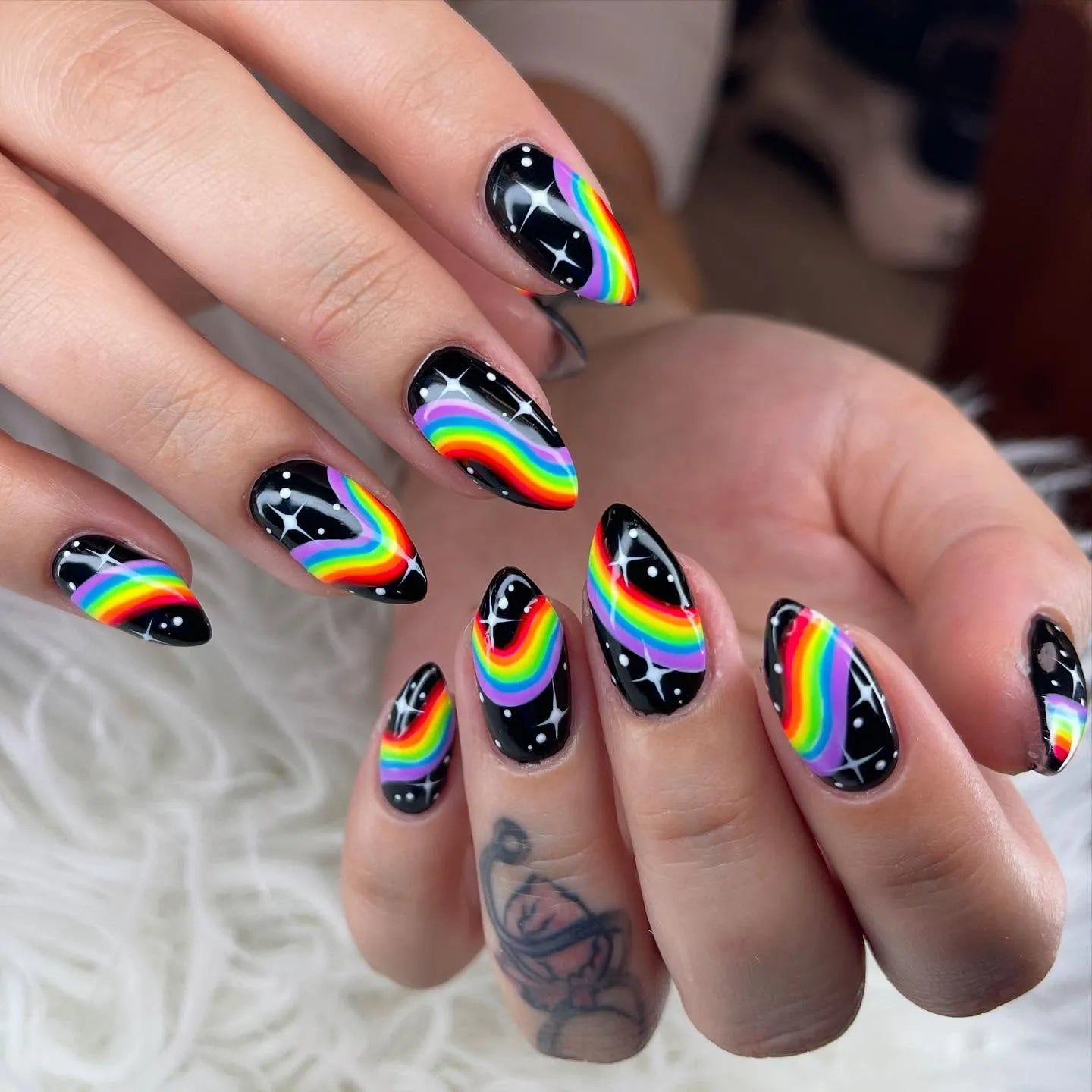 Medium Almond Rainbow Stripe Galaxy Medium Almond Rainbow Stripe Galaxy — Galaxy Nails 2027
