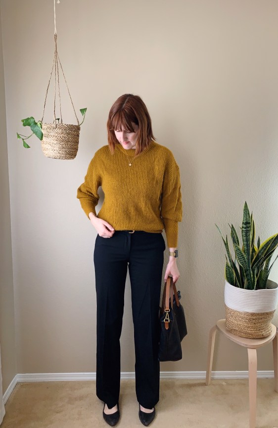 Mustard Sweater and Tailored Trousers for a Bold Statement — First Day of Work Outfits 2027