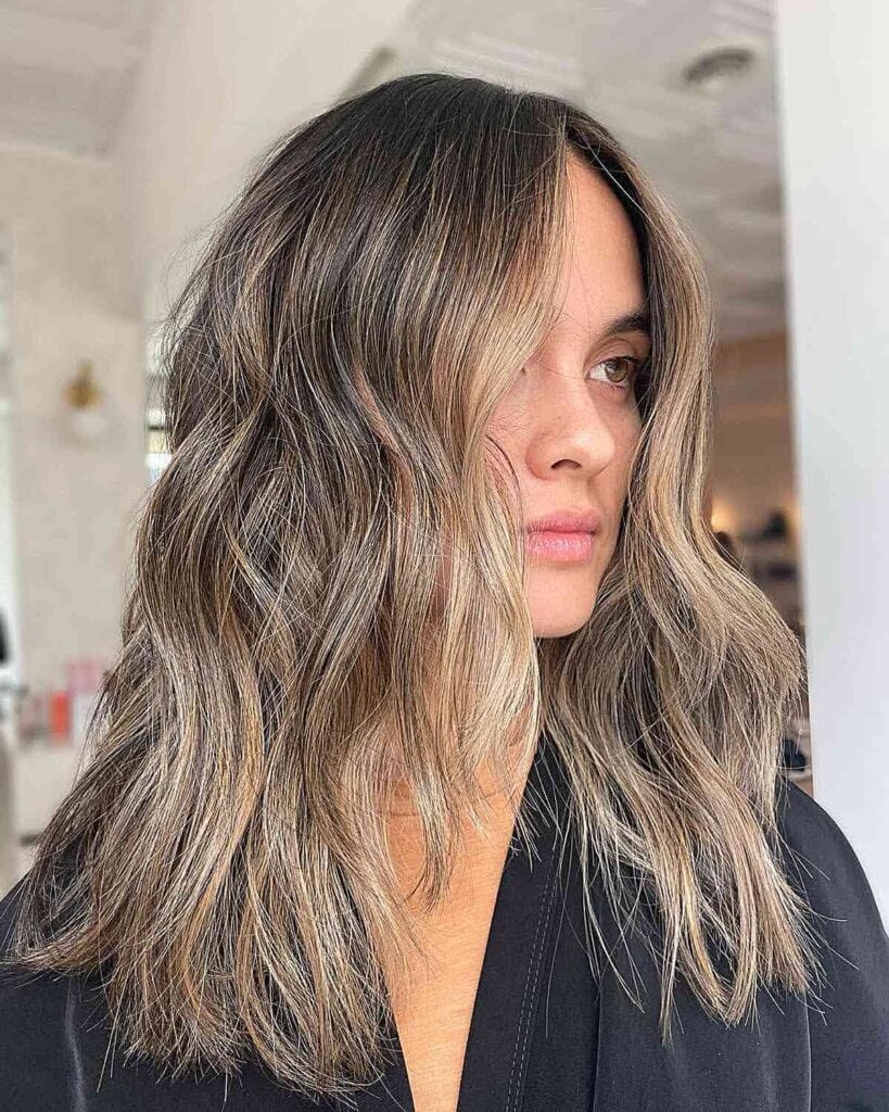 Long Layers Mid-Back Dark Brown With Honey Balayage Long Layers Mid-Back Dark Brown With Honey Balayage — Blonde Balayage 2027