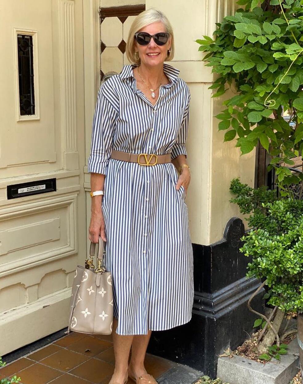 Classic Stripes and Polished Accessories: A Timeless Shirt Dress Ensemble — Outfits 2027 for Women Over 60