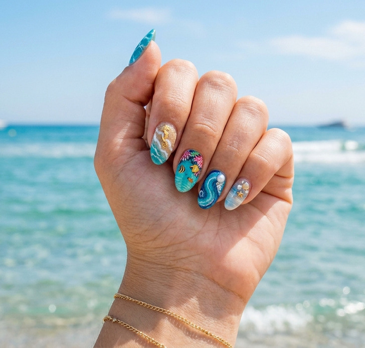 Dynamic Ocean Wave and Fish Stiletto Nails Dynamic Ocean Wave and Fish Stiletto Nails — Beach Nails 2027