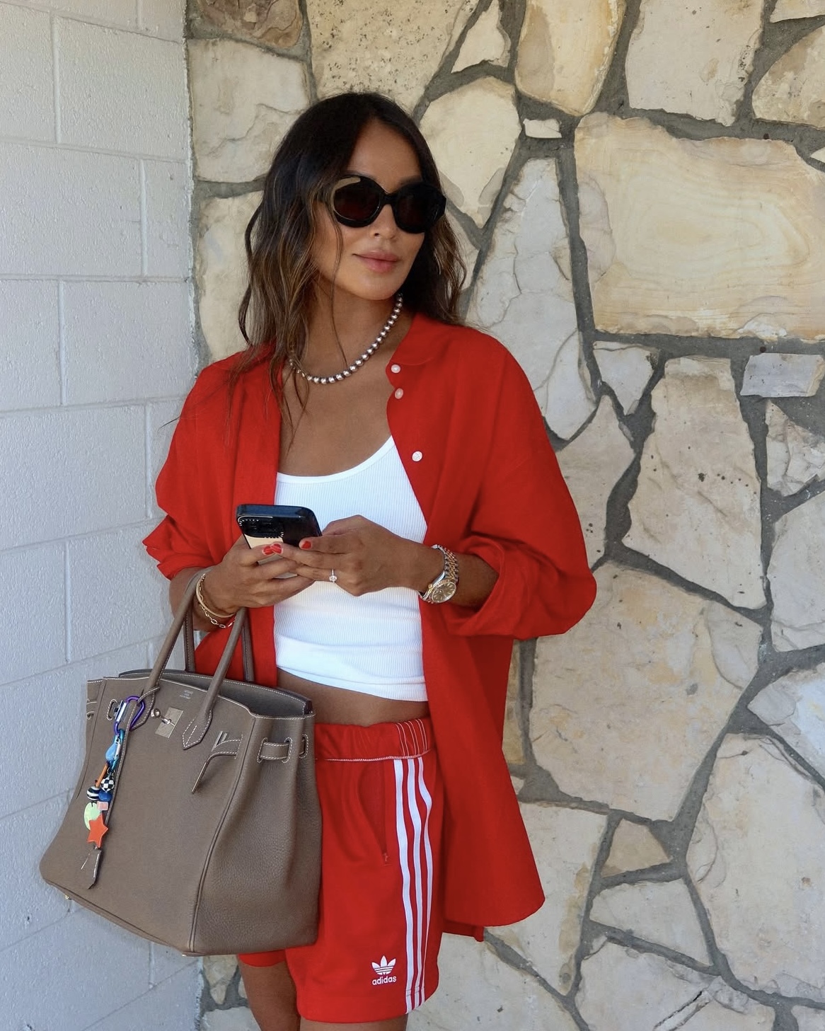 Vibrant Red Adidas Shorts Paired with an Oversized Shirt Vibrant Red Adidas Shorts Paired with an Oversized Shirt — Sporty Chic Outfits 2027