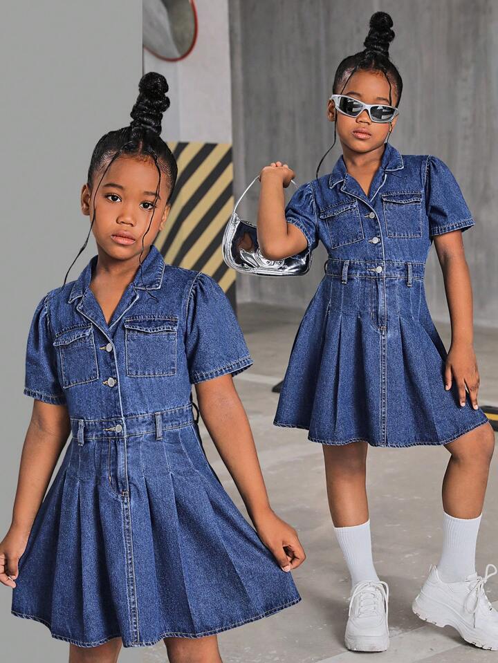 Denim Dress with Silver Handbag Accent Denim Dress with Silver Handbag Accent — Cute Outfits 2027 for Tweens