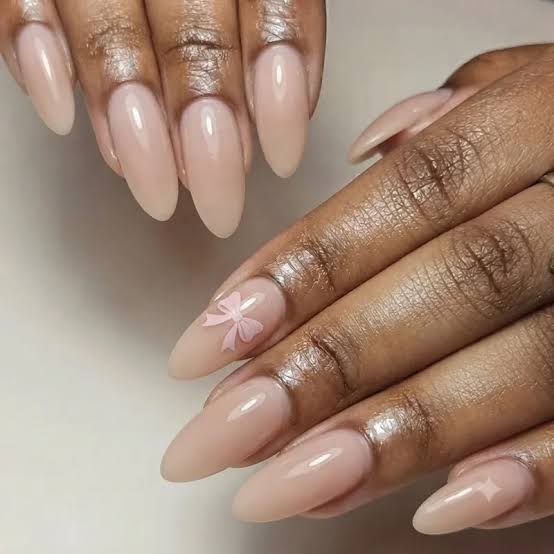 Sheer Nude with Flat Pink Bow Decal — Pink Bow Nails 2027
