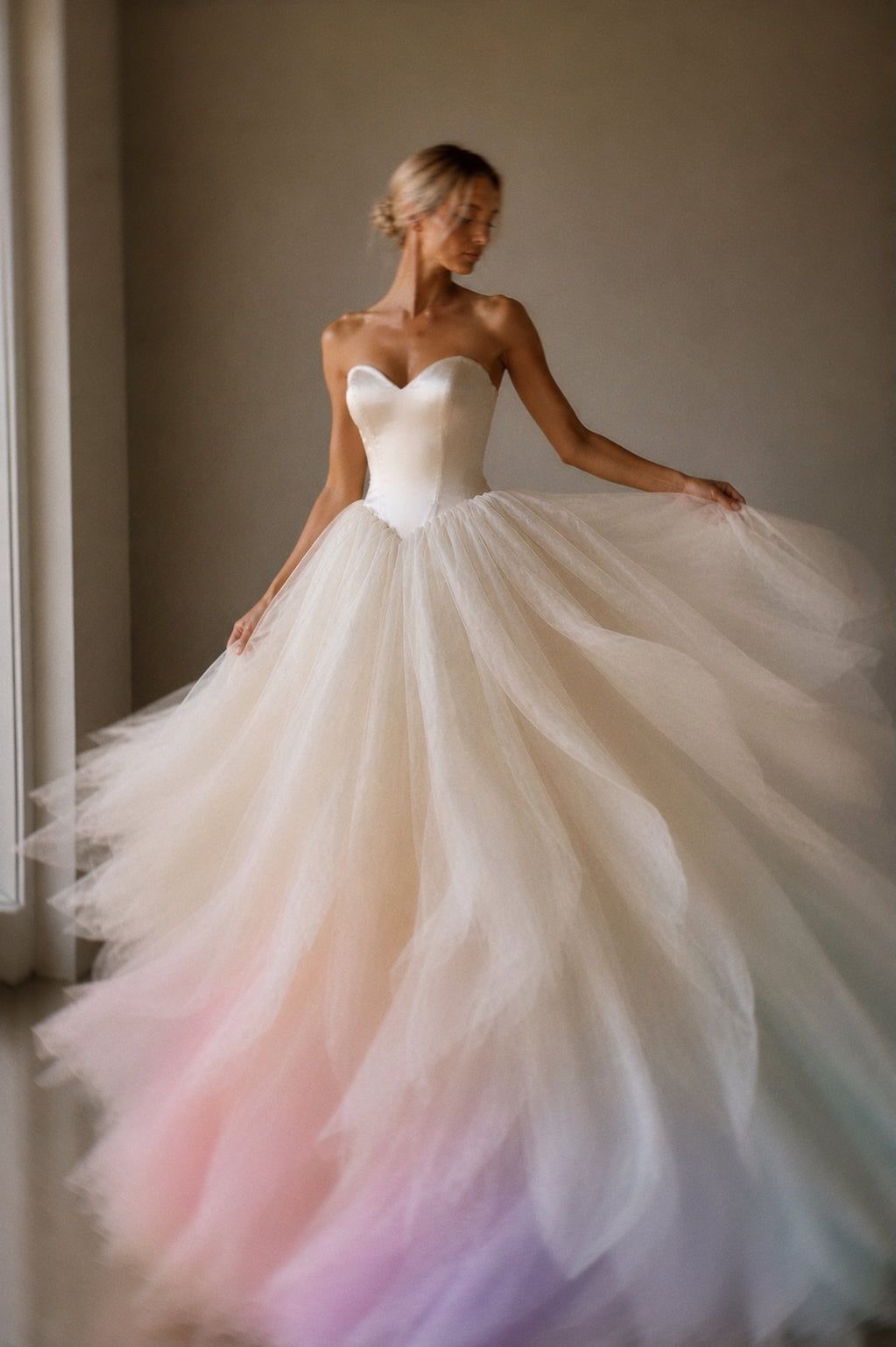 Pastel Rainbow Ombre Tulle Ballgown — Colored Wedding Dresses 2027