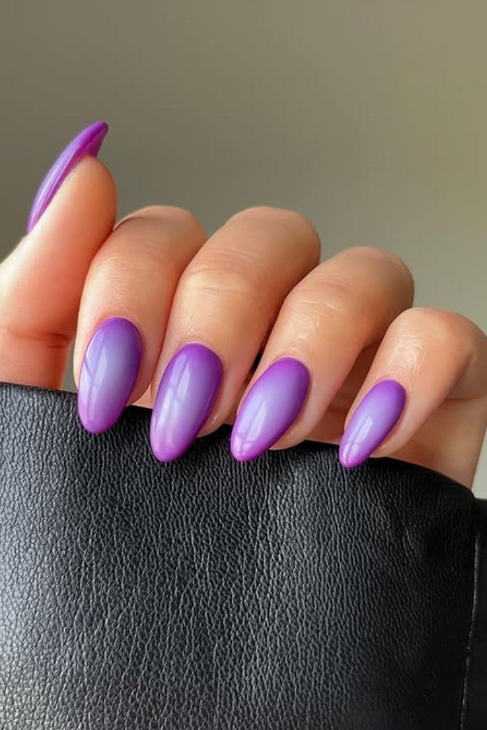 Smooth Lavender to Purple Gradient Almonds — Winter Purple Nails 2027
