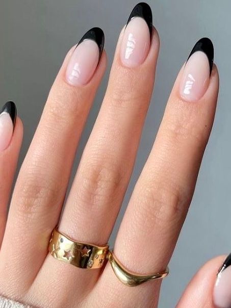 Sheer Pinkish Nude Almond French Tips Sheer Pinkish Nude Almond French Tips — Nails 2027 for Black Dress
