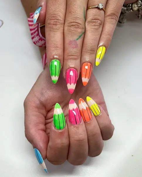 Pencil Designs In Various Bright Colors Visual Idea Pencil Designs In Various Bright Colors Visual Idea — Teacher Nails 2027