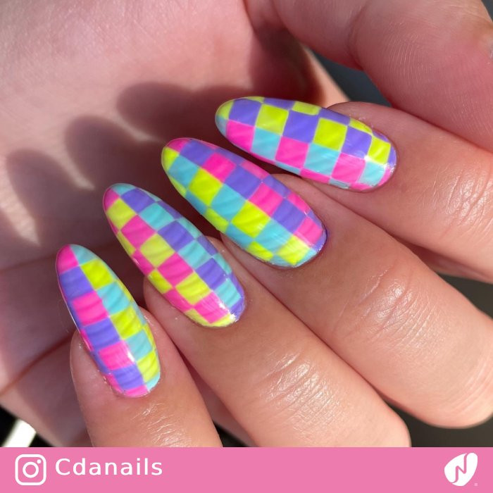 Neon Checkered Oval Nails Neon Checkered Oval Nails — Rainbow Checkered Nails 2027