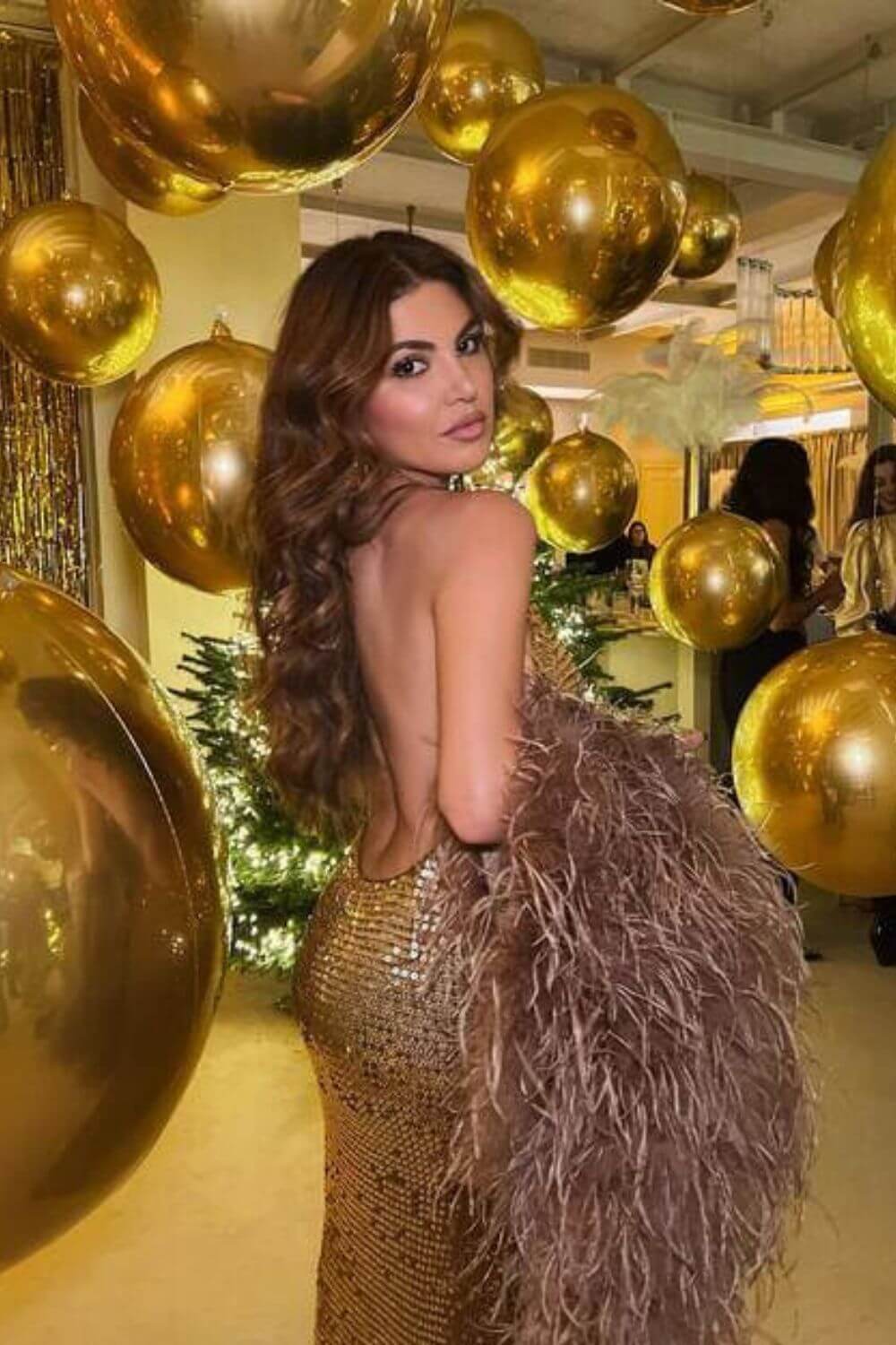 Glamorous Shine: Gold Sequin Bodycon with Feather Boa — Birthday Photoshoot Outfits 2027