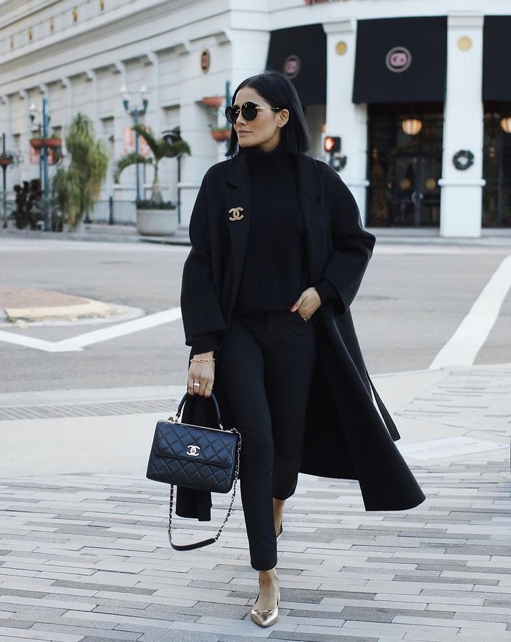 Monochromatic Black Ensemble with Gold Accents Monochromatic Black Ensemble with Gold Accents — Winter Office Outfits 2027
