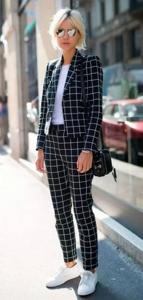 Bold Checkered Blazer and Pants Set with Sneakers Bold Checkered Blazer and Pants Set with Sneakers — Business Casual Outfits 2027