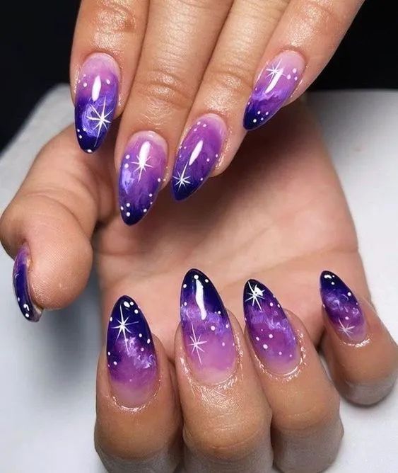 Galaxy Ombre with Celestial Cloud and Star Art Galaxy Ombre with Celestial Cloud and Star Art — Lavender Ombre Nails 2027