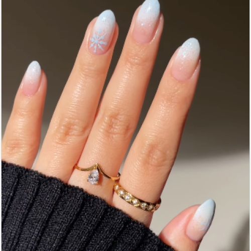 Pale Blue Tip White Cuticle Ombre — Winter Ombre Nails 2027