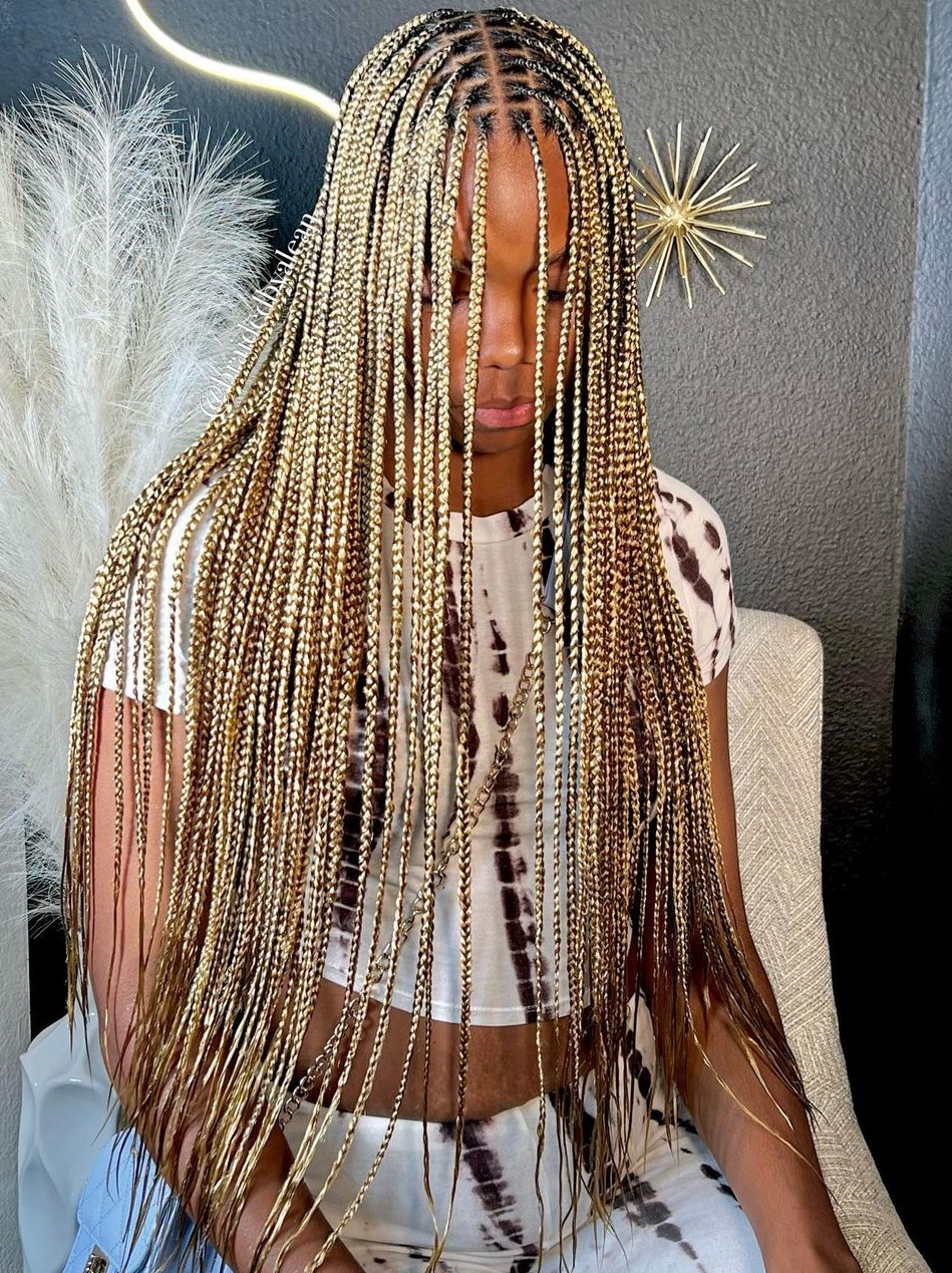 Bold Blonde Mid-Back Braids Bold Blonde Mid-Back Braids — Layered Knotless Braids 2027