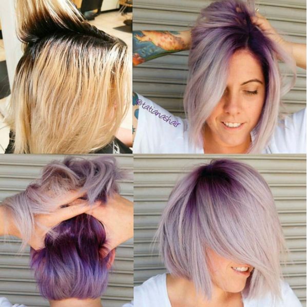 Blonde Bob with Purple Shadow Root Blonde Bob with Purple Shadow Root — Blonde 2027 with Purple Hair