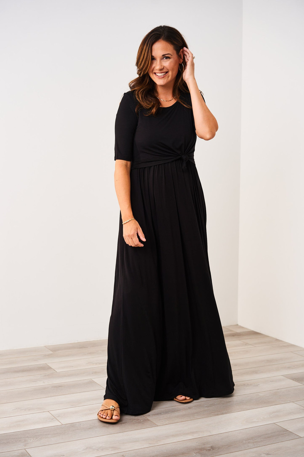 Black Jersey Maxi with Front Knot Detail Black Jersey Maxi with Front Knot Detail — Formal Dresses 2027 for Nursing Moms