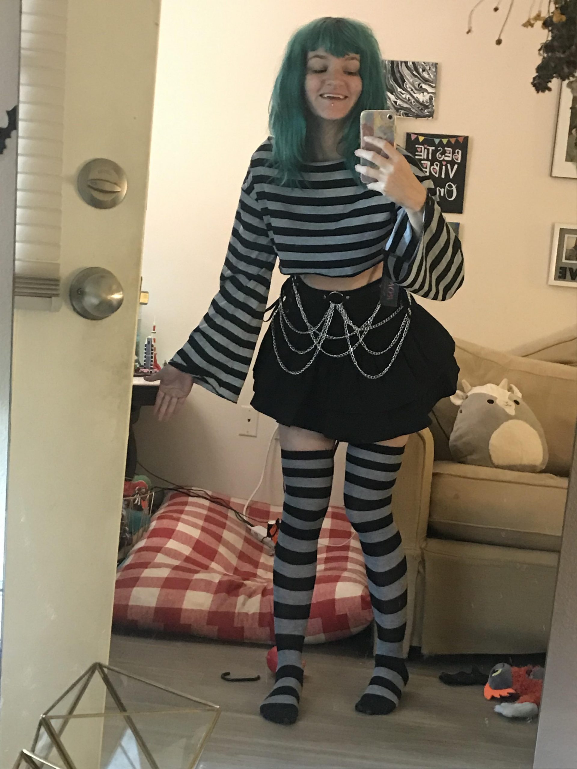 Bell Sleeve Crop Top and Striped Socks: Retro Emo Flair Bell Sleeve Crop Top and Striped Socks: Retro Emo Flair — Emo Outfits 2027
