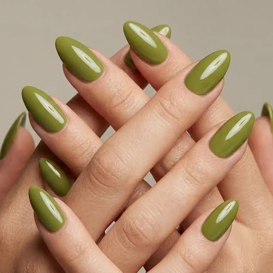 Deep Olive Green Satin Almond Nails Deep Olive Green Satin Almond Nails — Long Nails 2027