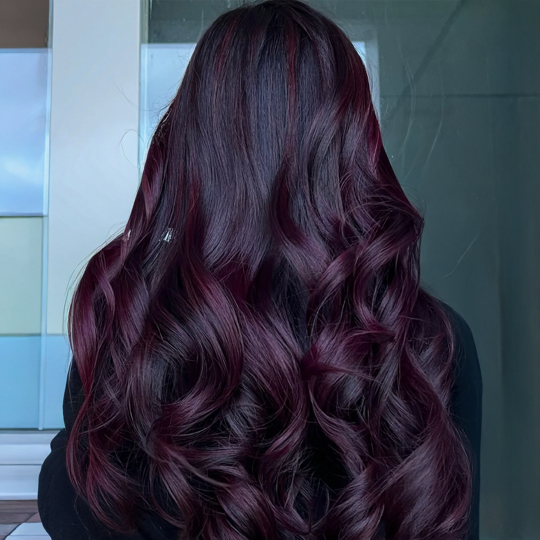 Deep Plum Mid-Back Loose Curls Deep Plum Mid-Back Loose Curls — Fall Hair Colors 2026