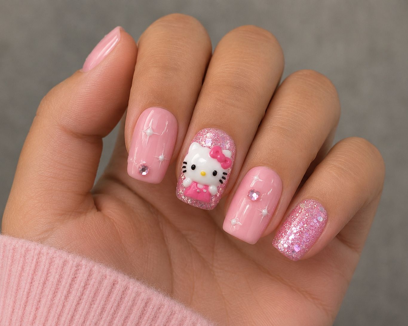 Vibrant Pink 3D Hello Kitty Glitter Vibrant Pink 3D Hello Kitty Glitter — Hello Kitty Nails 2027 for Kids