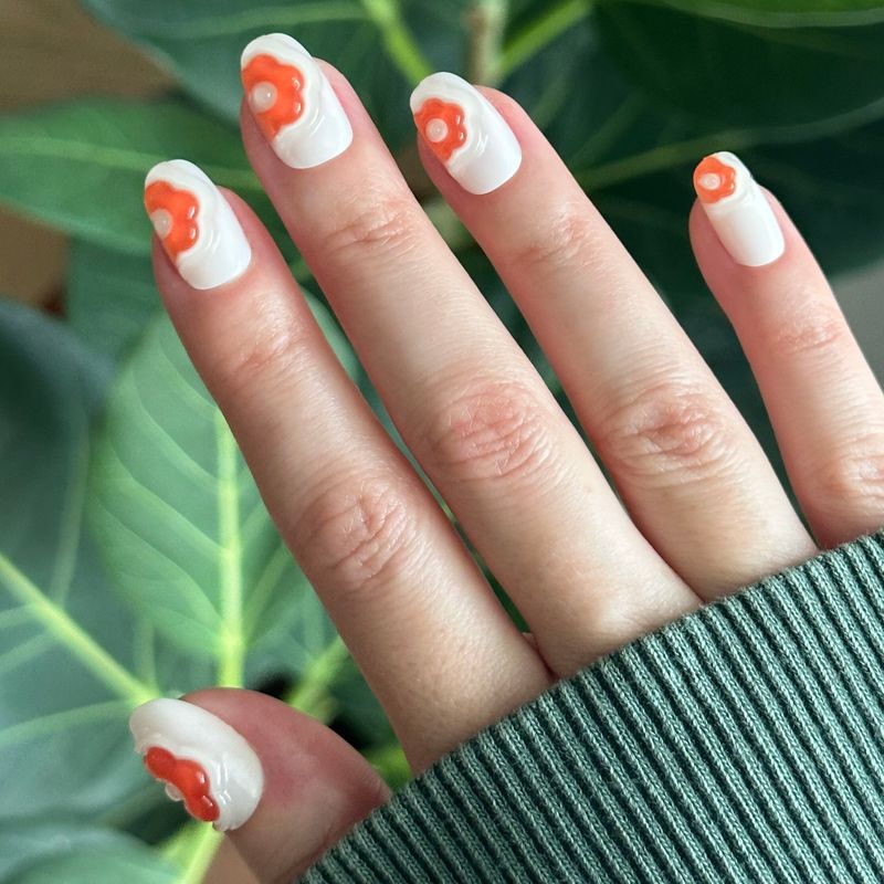 Bold Orange Flower Tips Bold Orange Flower Tips — Floral Round Nails 2027