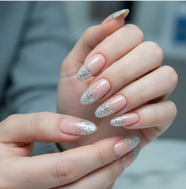 Glitter Gradient Almonds Glitter Gradient Almonds — Winter Nude Nails 2027