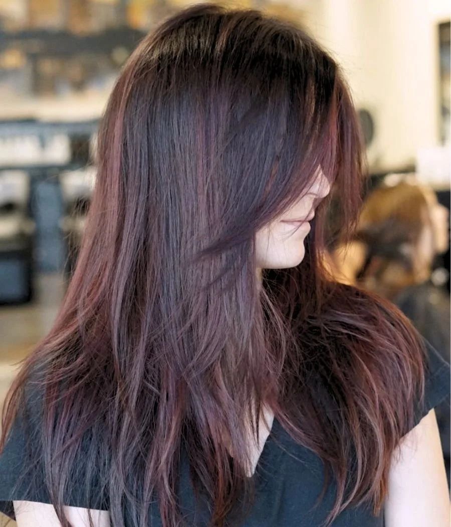 Side View Layered Dark Brown With Auburn — Down Graduation Hairstyles 2027