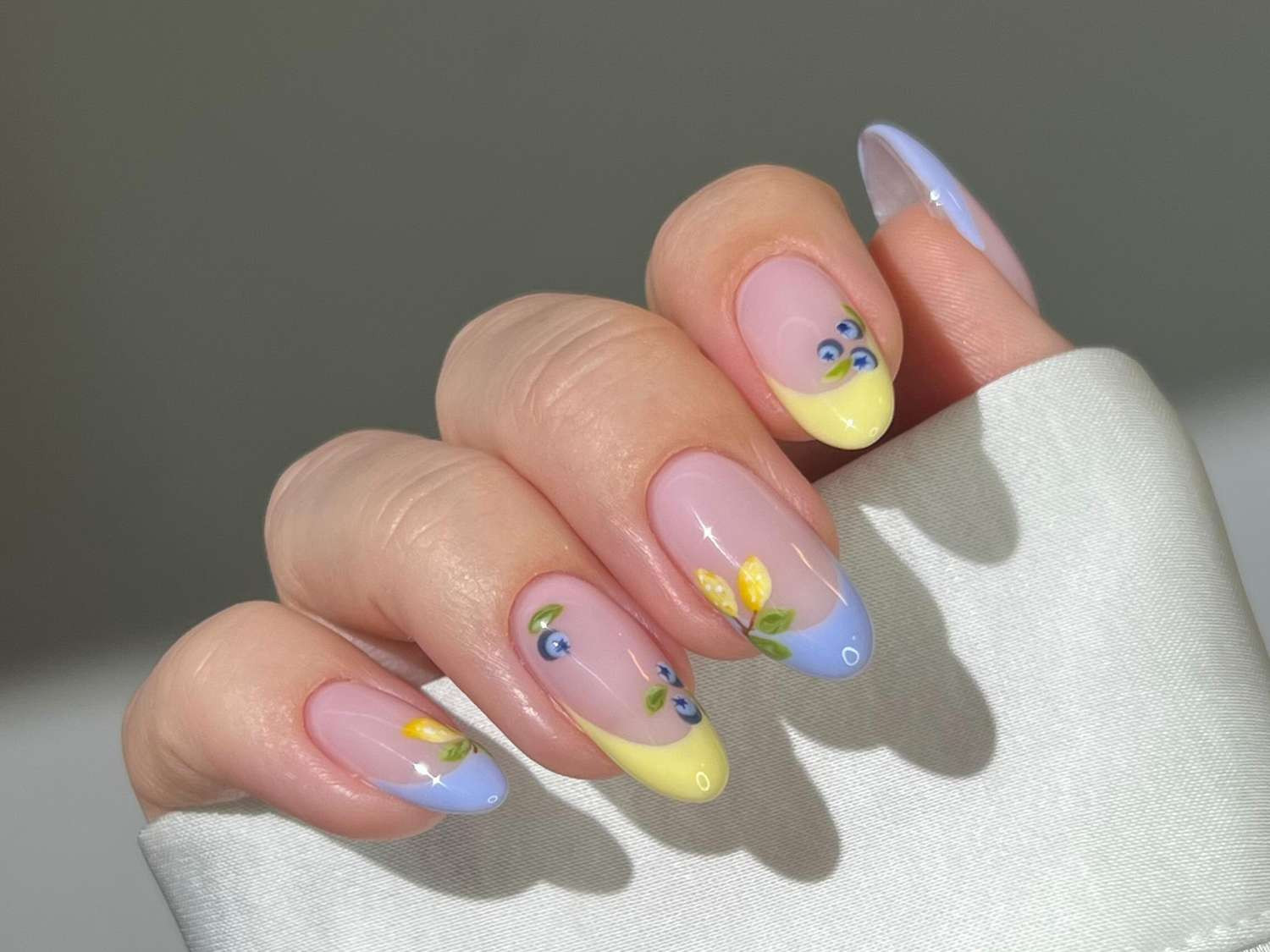 Light Blue & Yellow Micro French with Art Light Blue & Yellow Micro French with Art — Colored Micro French Nails 2027