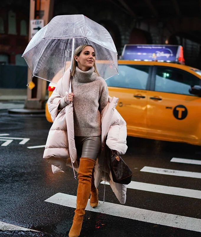Cozy Pink Puffer Coat with Brown Handbag — Puffer Bag Outfits 2027