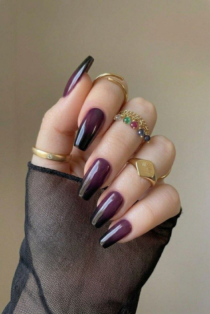None Deep Plum to Black Glossy Coffin Gradient None Deep Plum to Black Glossy Coffin Gradient — Plum Nails 2027