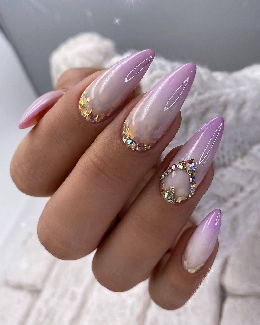 Lavender Ombre Gradient Stilettos — Lavender Wedding Nails 2027