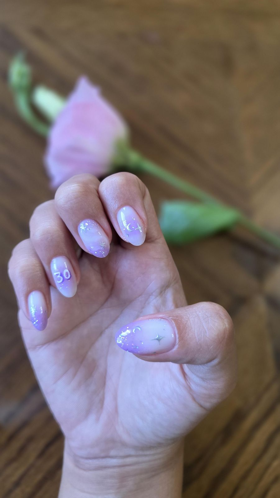 Glossy With Glitter Visual Idea — 30th Birthday Nails 2027