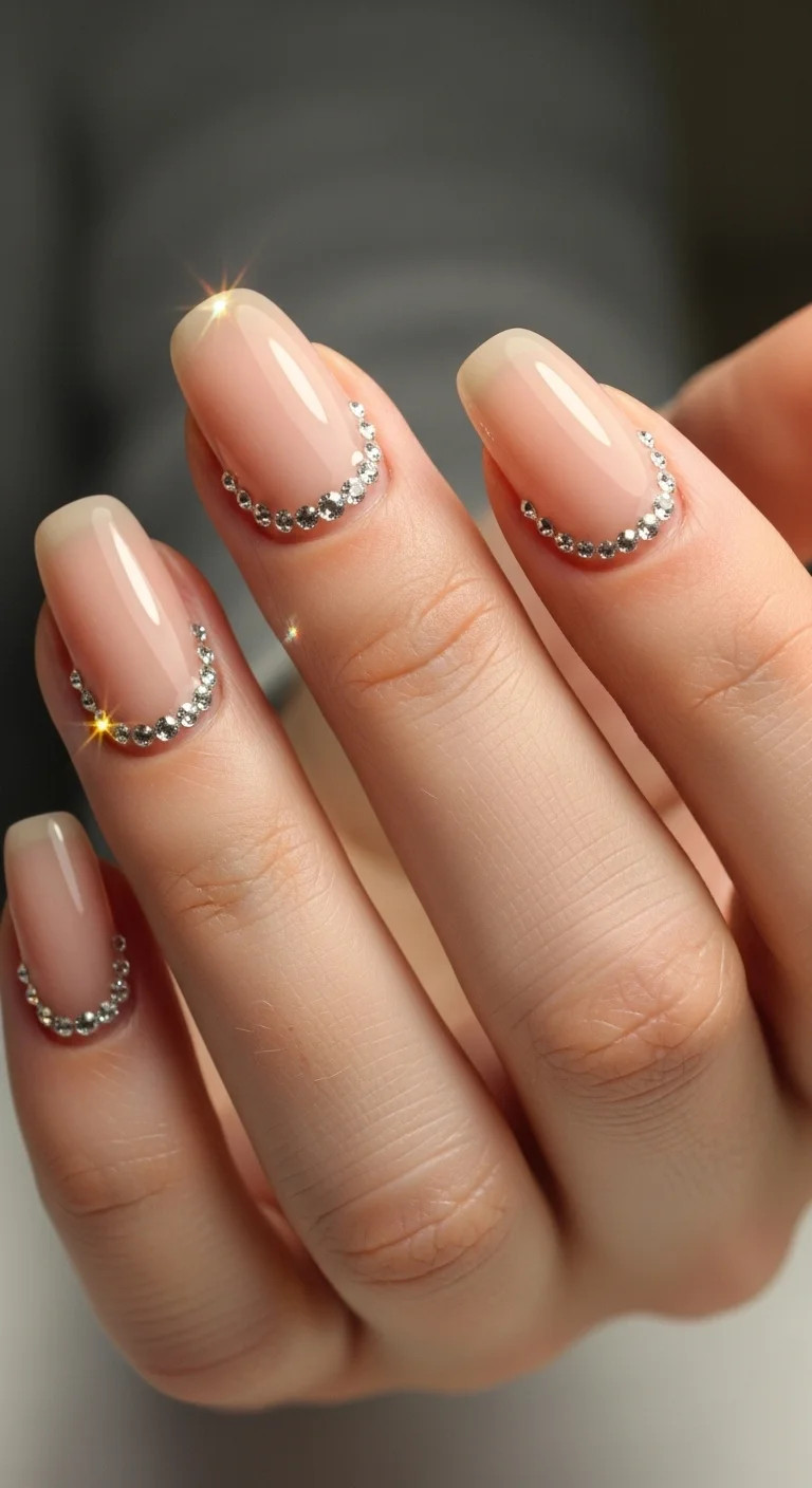 Nude with Rhinestone Smile Line Detail Nude with Rhinestone Smile Line Detail — Short New Years Nails 2027
