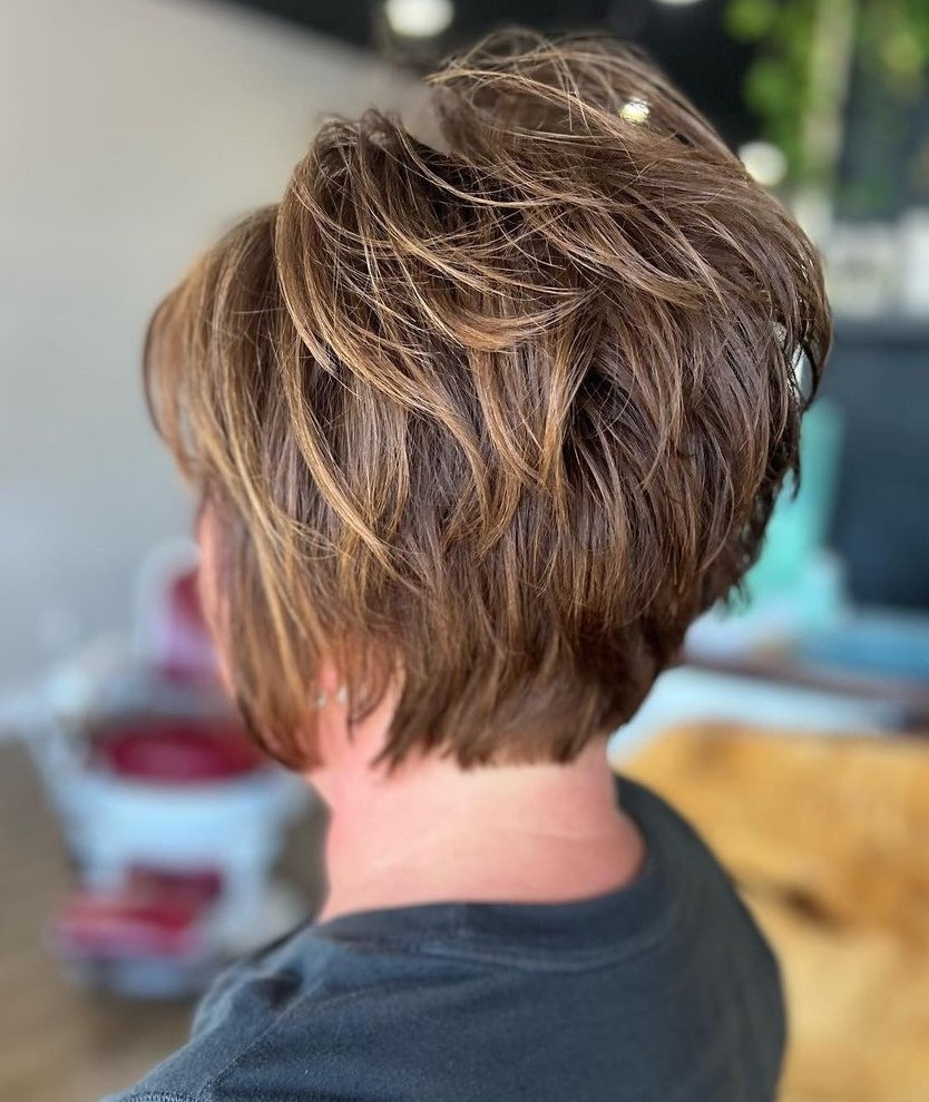 Medium Brown Shag with Caramel Highlights — Hair Color 2027 for Women Over 60
