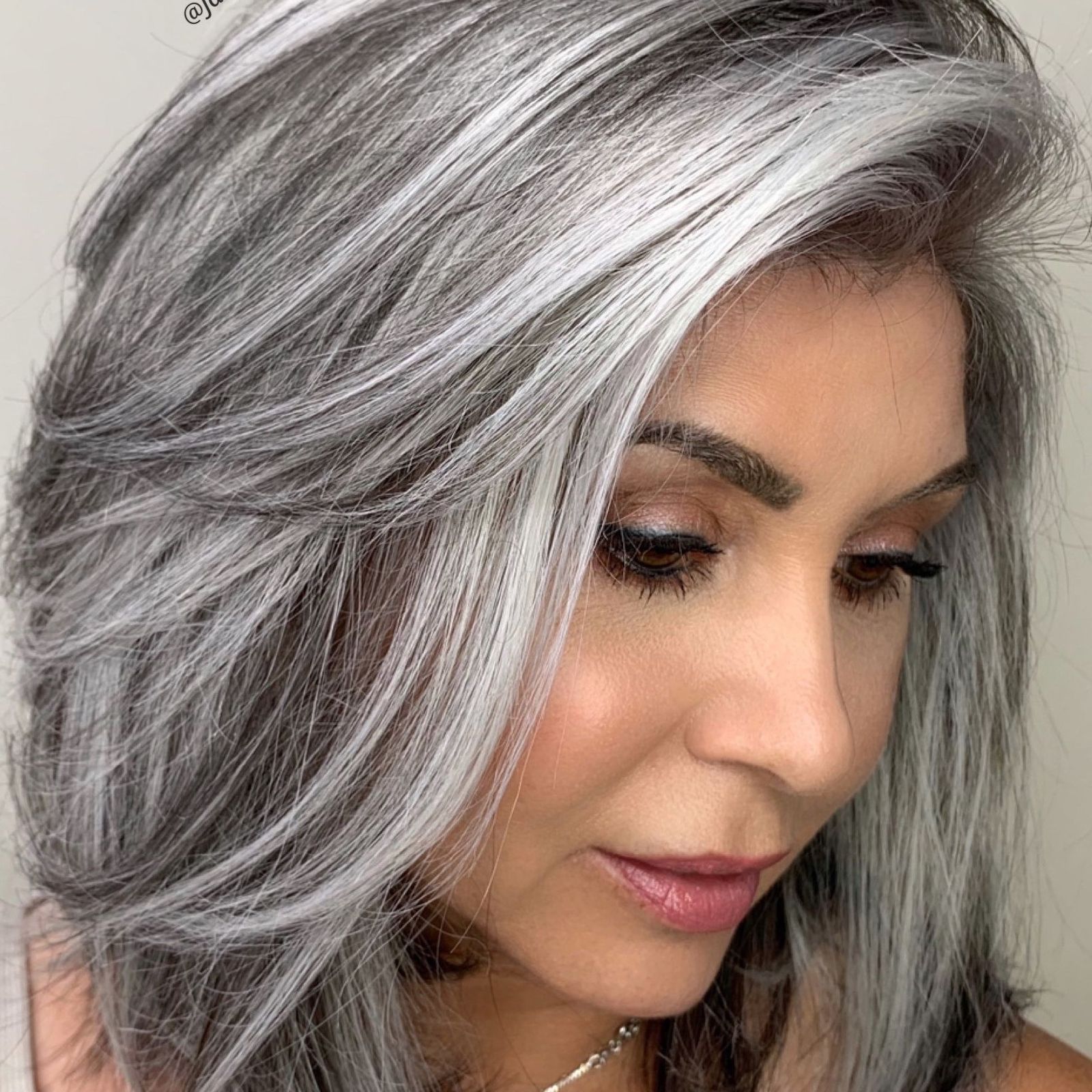 Mid-Back Straight Hair With Highlights — Transitioning to Gray Hair 2027