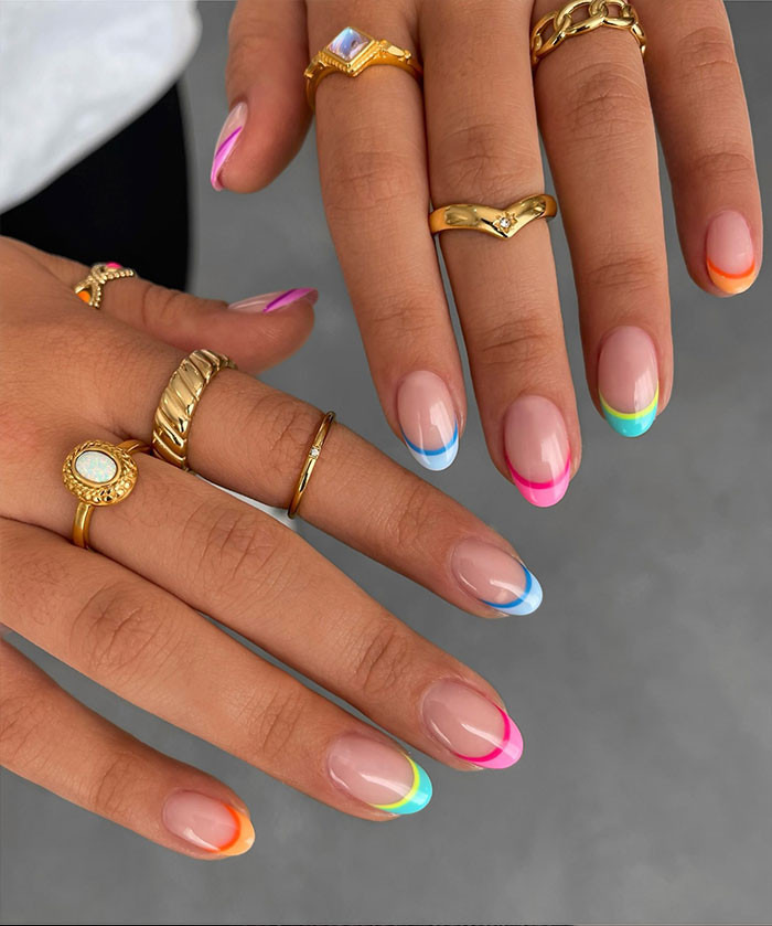 Neon Multi-Color French Tips Neon Multi-Color French Tips — French Tip Nails 2027 for Short Fingers