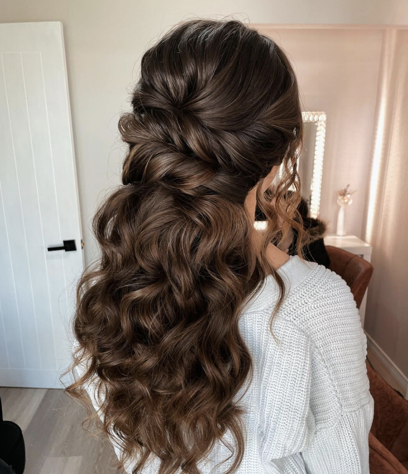 Rich Brown Braided Updo Curls Rich Brown Braided Updo Curls — Half Up Half Down Hairstyles 2027