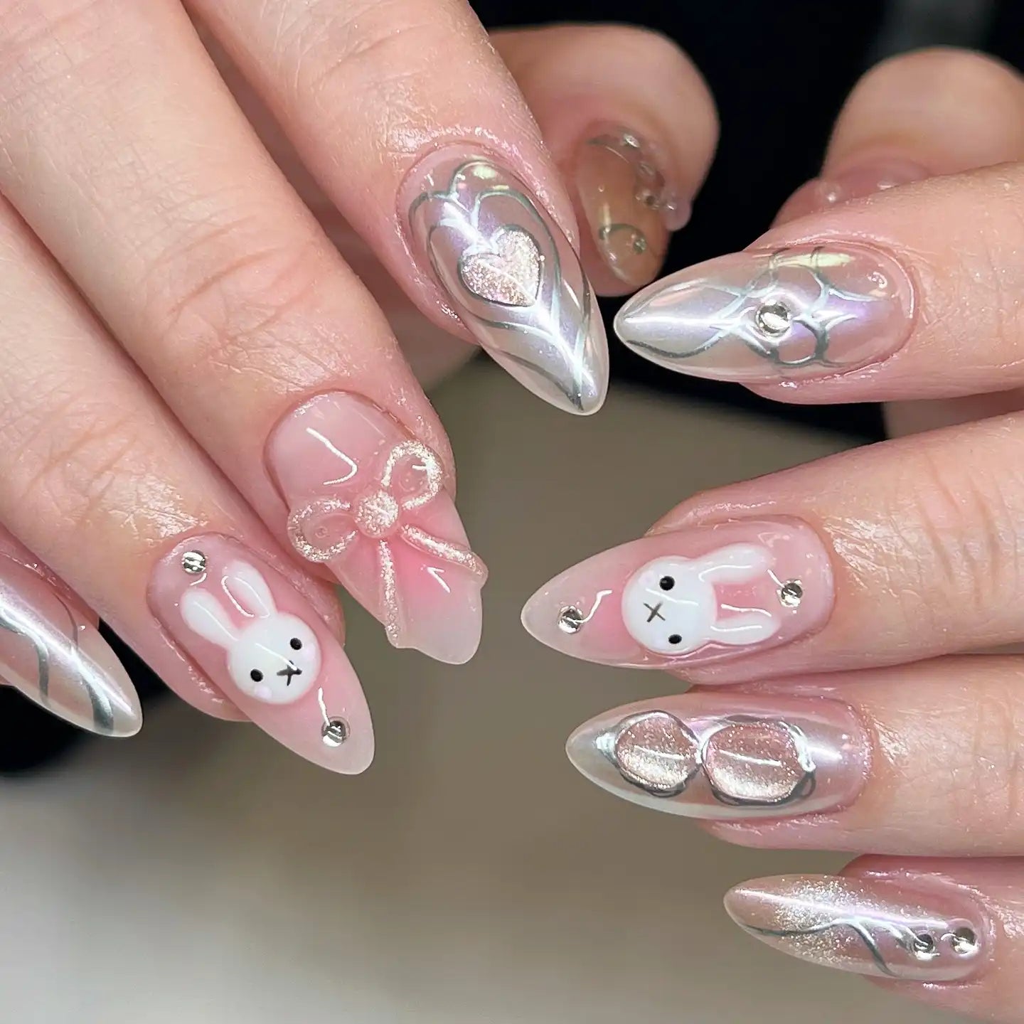 Short Almond Bunny and Chrome Mix Short Almond Bunny and Chrome Mix — Funny Bunny Nails 2027