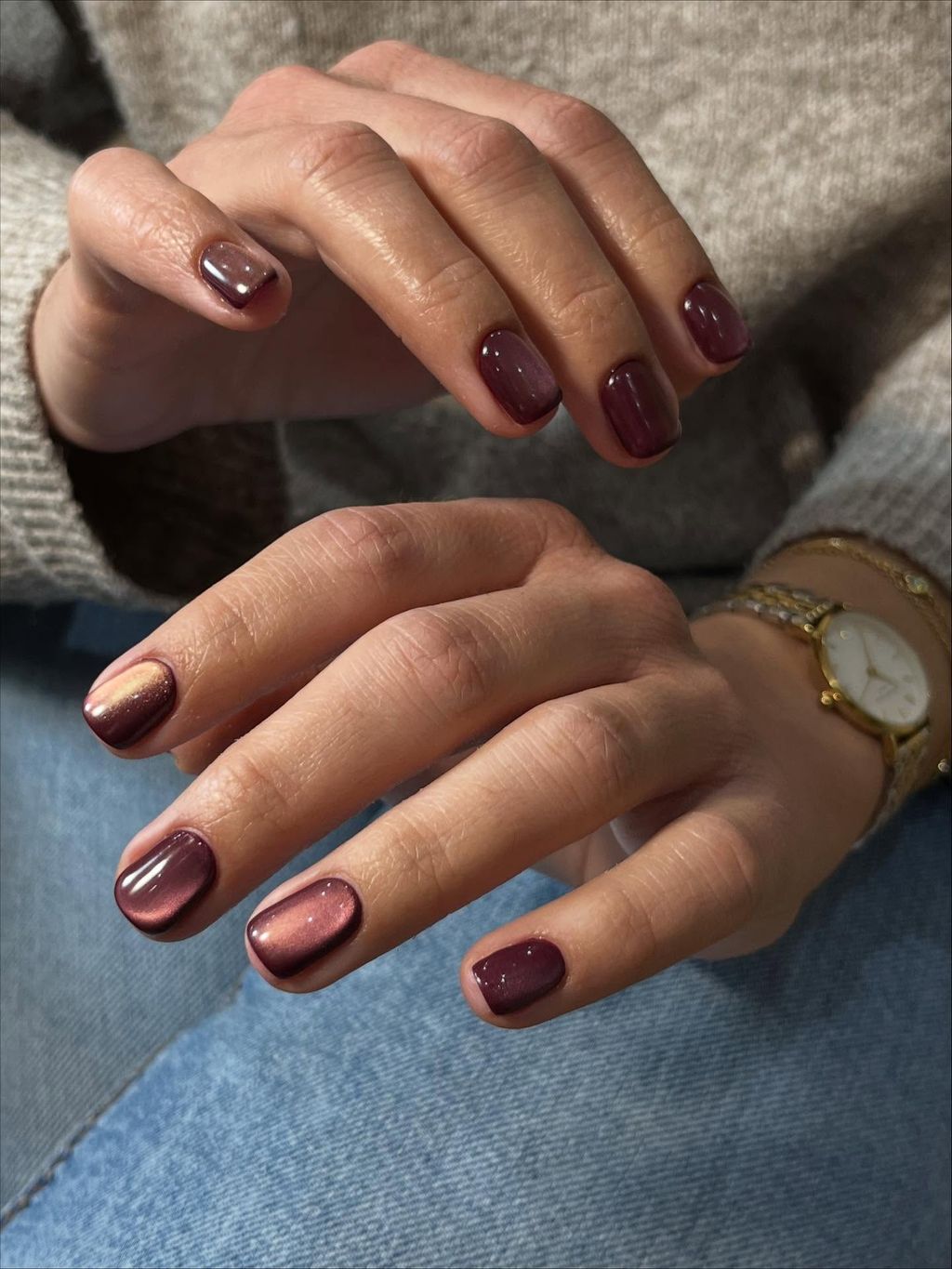 Berry Cat-Eye Short Squoval Nails Berry Cat-Eye Short Squoval Nails — Nails 2027 for Short Fingers