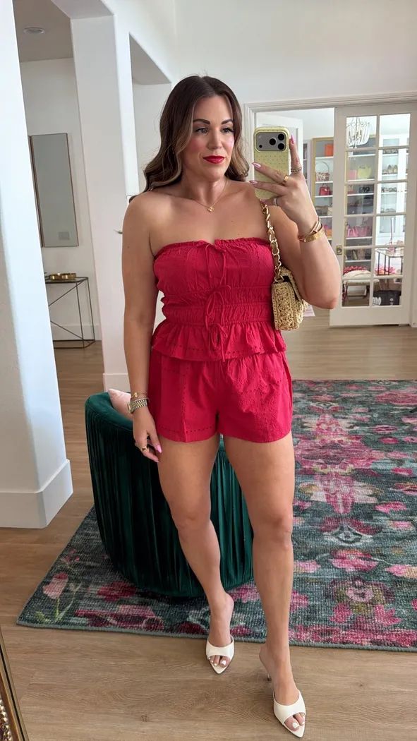 Chic Set: Red Eyelet Top and Shorts Chic Set: Red Eyelet Top and Shorts — Plus Size 4th of July Outfits 2027