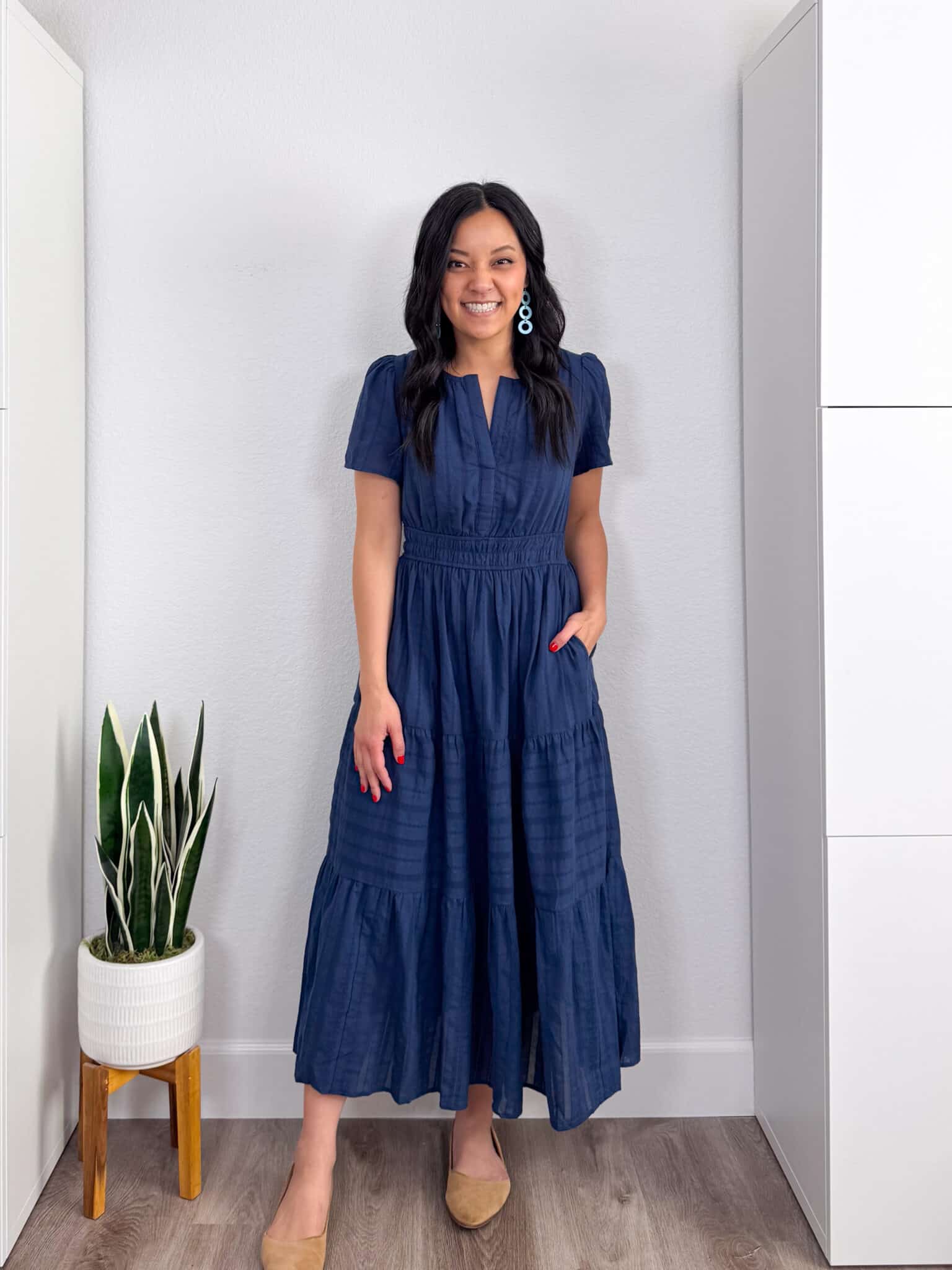 Navy Blue Textured Midi Dress with Espadrilles Navy Blue Textured Midi Dress with Espadrilles — Casual Dresses 2027