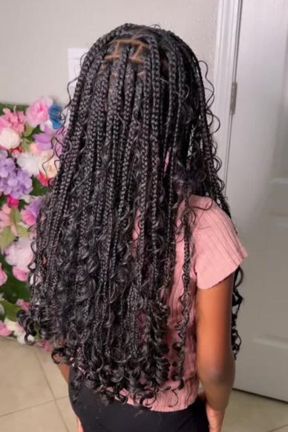 Mid-Back Box Braids with Flowy Curls — Knotless Braids 2027 for Little Girls