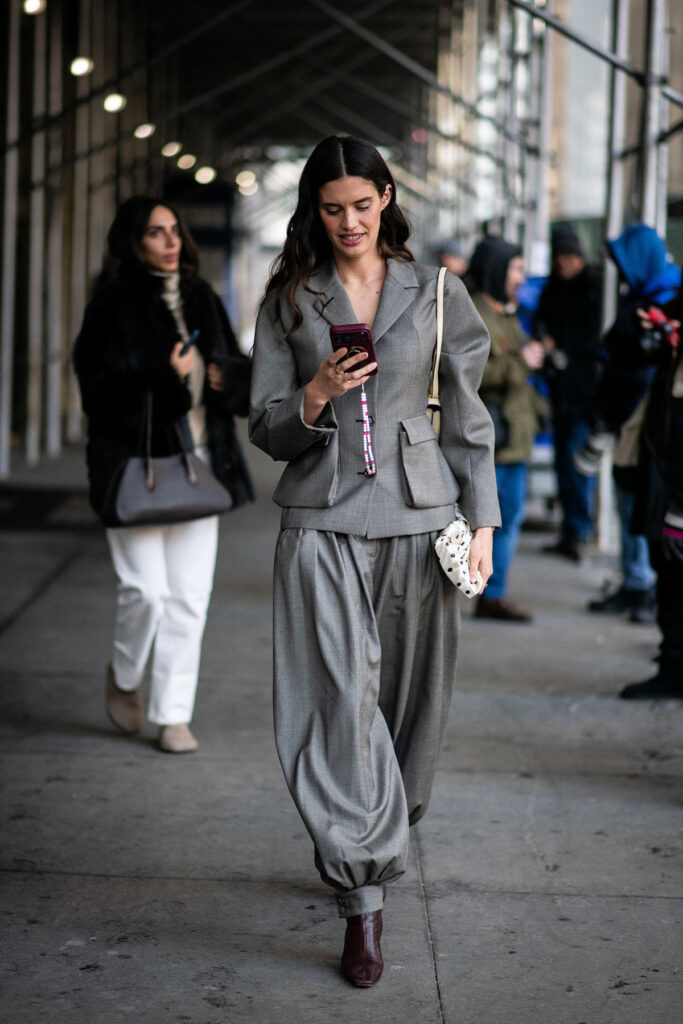 Monochromatic Grey with Balloon Pants and Blazer — Outfit Trends 2027