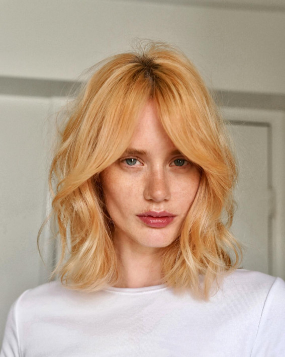 Soft Peach Blonde With Curtain Bangs Soft Peach Blonde With Curtain Bangs — Peach Blonde Hair 2027