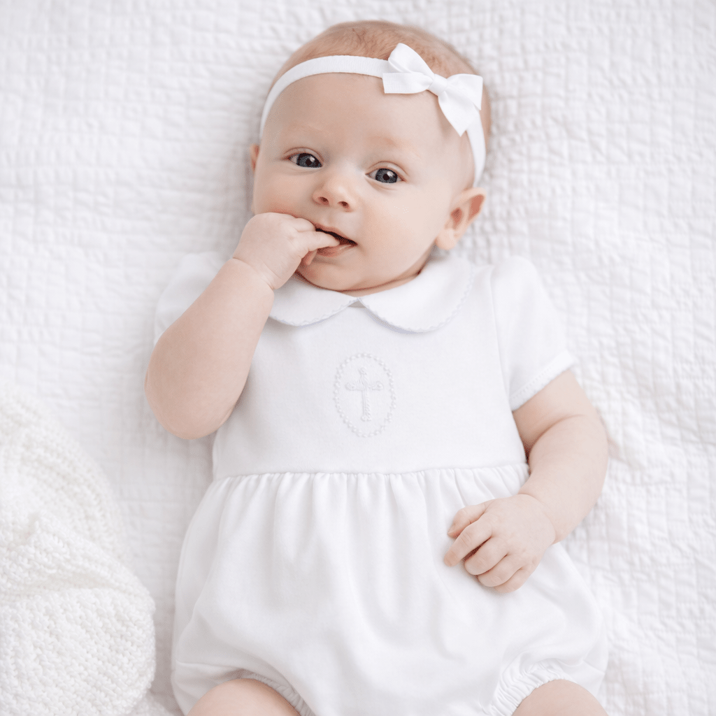 Pima Cotton Romper with Smocked Yoke Detail — Christening Outfits 2027