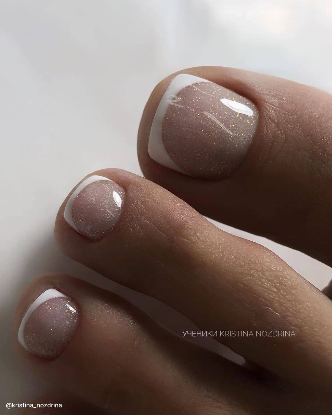 Shimmer Nude French Toes with Gold Glitter — Wedding Toe Nails 2027